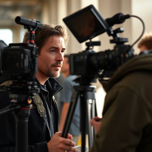 Photo de Marc Lavigne sur un plateau de tournage, dirigeant une équipe.